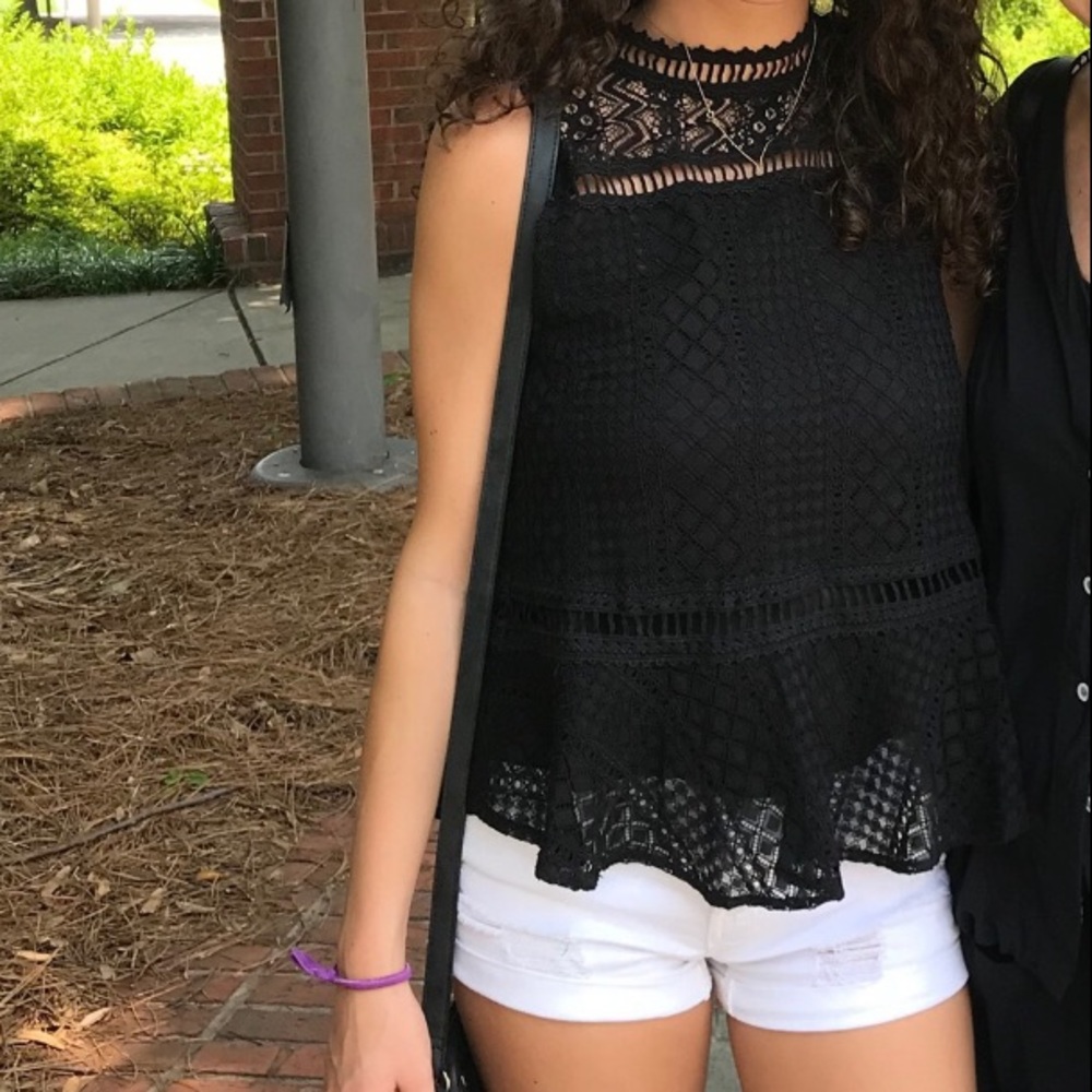 Black lace ruffle blouse